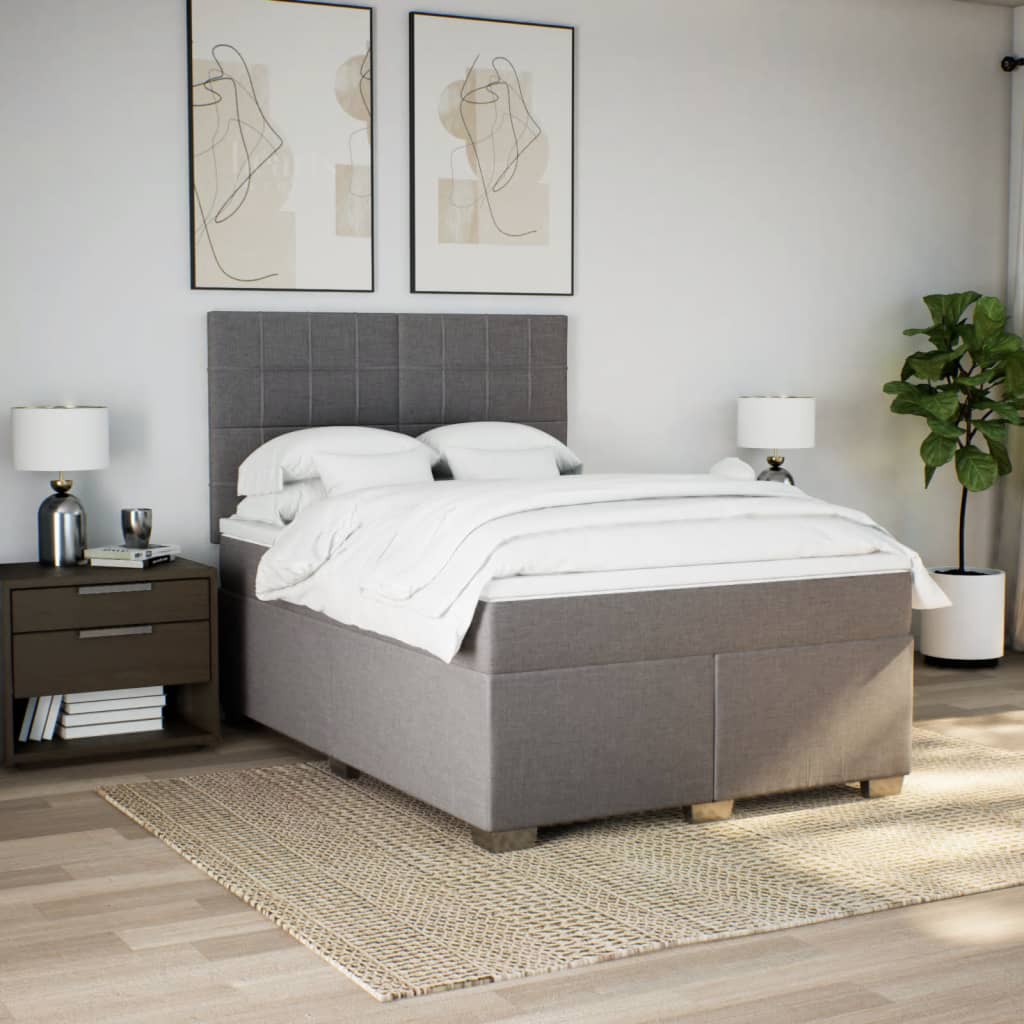 Vidaxl Letto Continentale Con Materasso, Taupe, Tessuto, 140X200 Cm