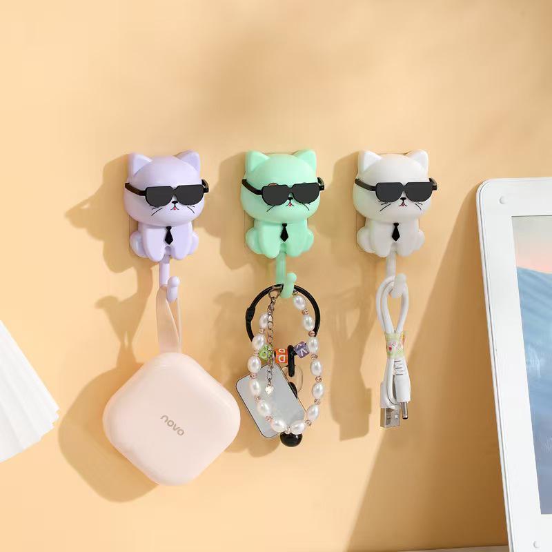 Cartoon Cat Wall-Mounted Coat Hooks for Bathroom and Entranceway