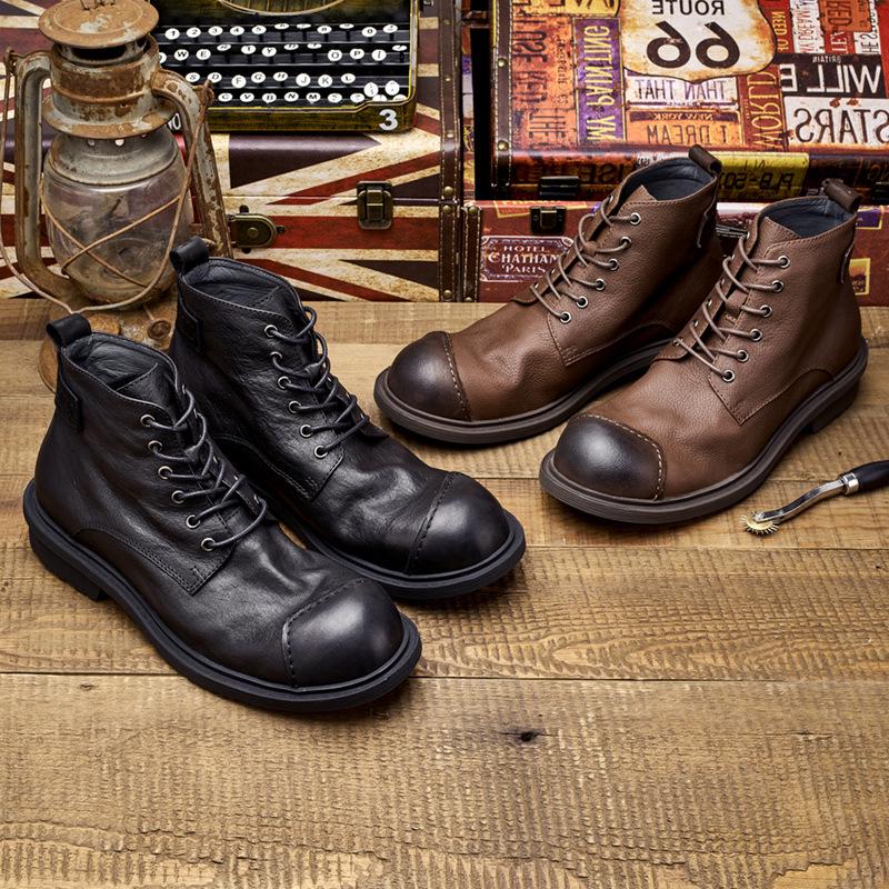 Martin Herren Echtleder Retro High-Top Knöchelboots mit japanischem Patchwork