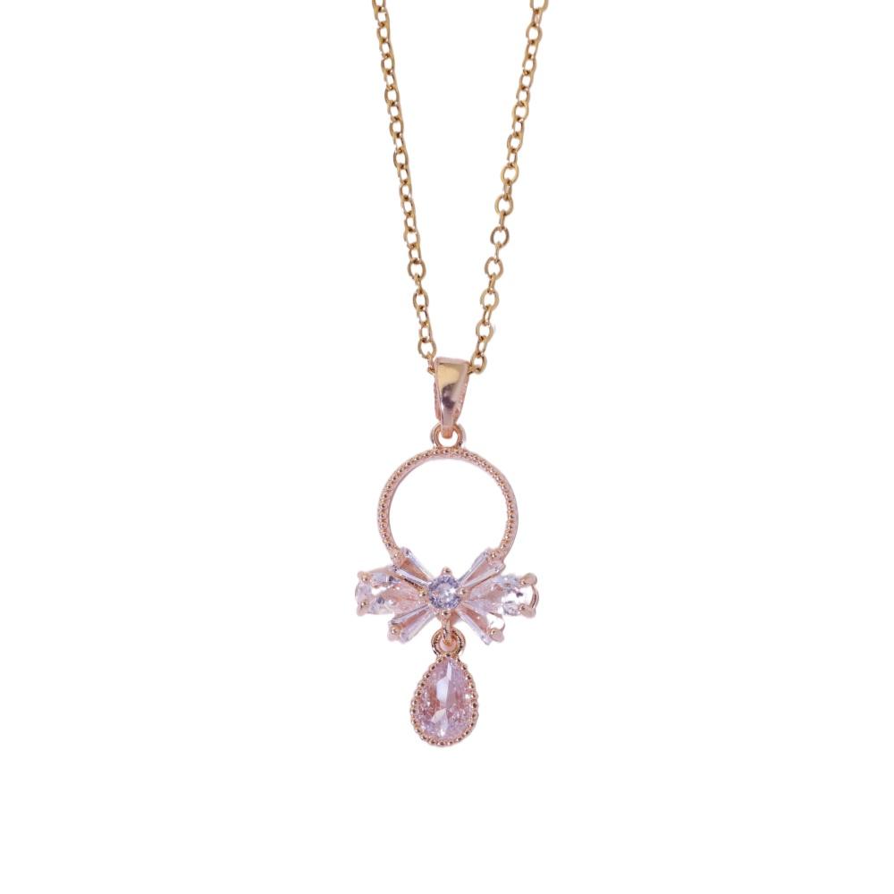 Simple Hollow Bow Water Drops Pendant Necklaces for Women Fashion Zirconia Necklace Wedding Party Jewelry Accessories