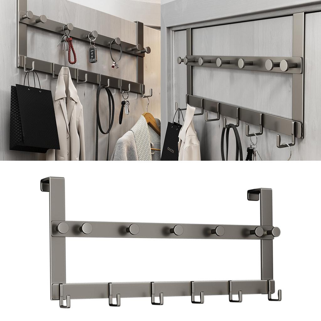 Bathroom Over the Door Hooks Coat Hanging Rack 13 Hooks Punch-free Clothes Hat Towel Hanger Organizer Rack Aluminum