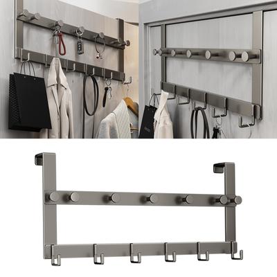 Over the Door Hook Space Aluminum Door Hanger with 13 Coat Hooks for Hanging Towel Bag Key Heavy Duty Bathroom Organizer