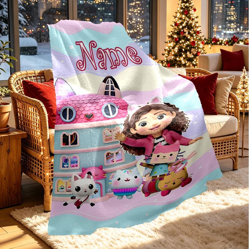 Custom Name Personalized Gabby's Dollhouse Print Blanket, Home Decor, Bedroom, Sofa, Camping, Couch, Gifts for Birthday Christmas