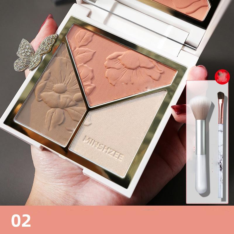 3 In 1 Highlighter Poederpalet Gezicht Hoogglans Shimmer Poeder Highlighting Repair Disk Flash Poeder Matte Neus Schaduw Blush