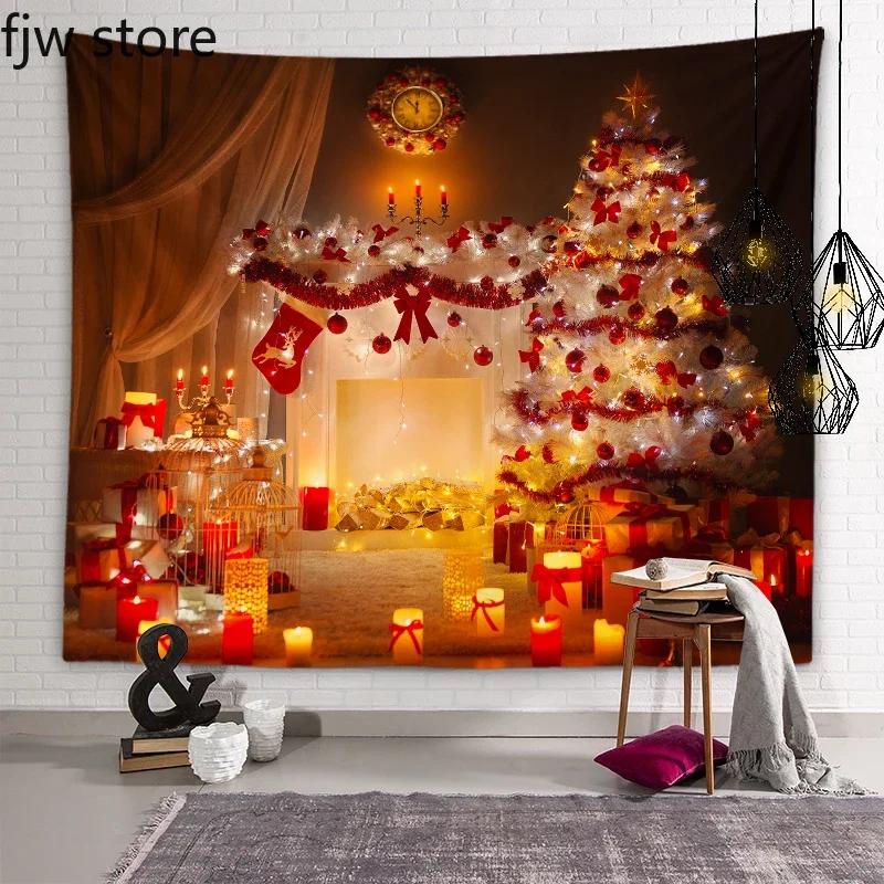 Рождественский Новый год Декор Гобелен Дерево Печь Свеча Настенная Живопись Комната — фото 6