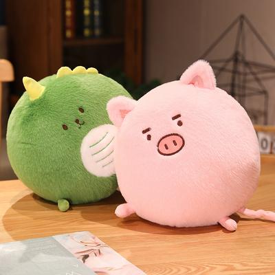 Soft Cartoon Animal Stuffed Pillow Cushion Cute Fat Round Cat Pig Frog Dinosaur Pig Panda Raccoon Plush Toy Birthday Gift