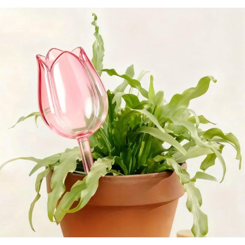 Translucent Pink Tulip-Shaped Self-Watering Globes for Indoor & Outdoor Plants