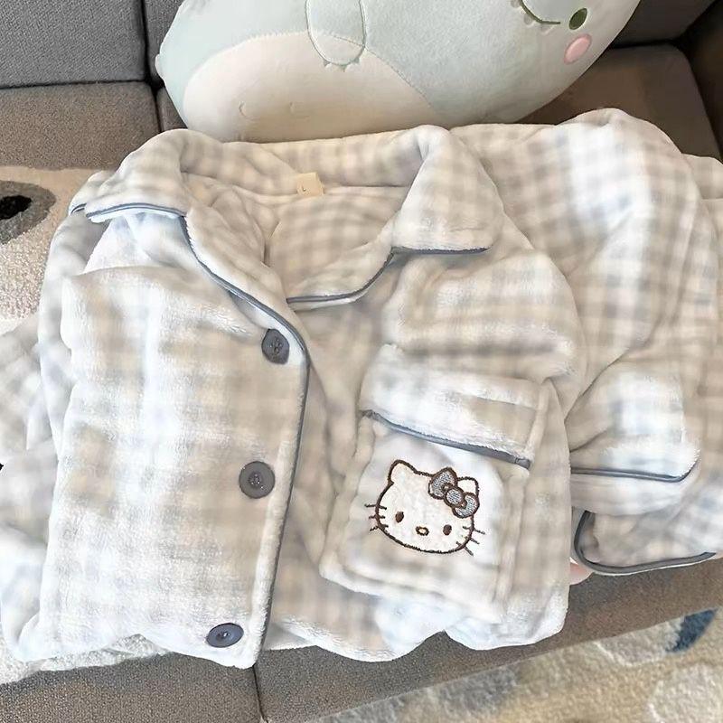 

Женская утолщенная фланелевая пижама из кораллового флиса - Теплый домашний комплект для осени и зимы 2XL (120-160 kg)