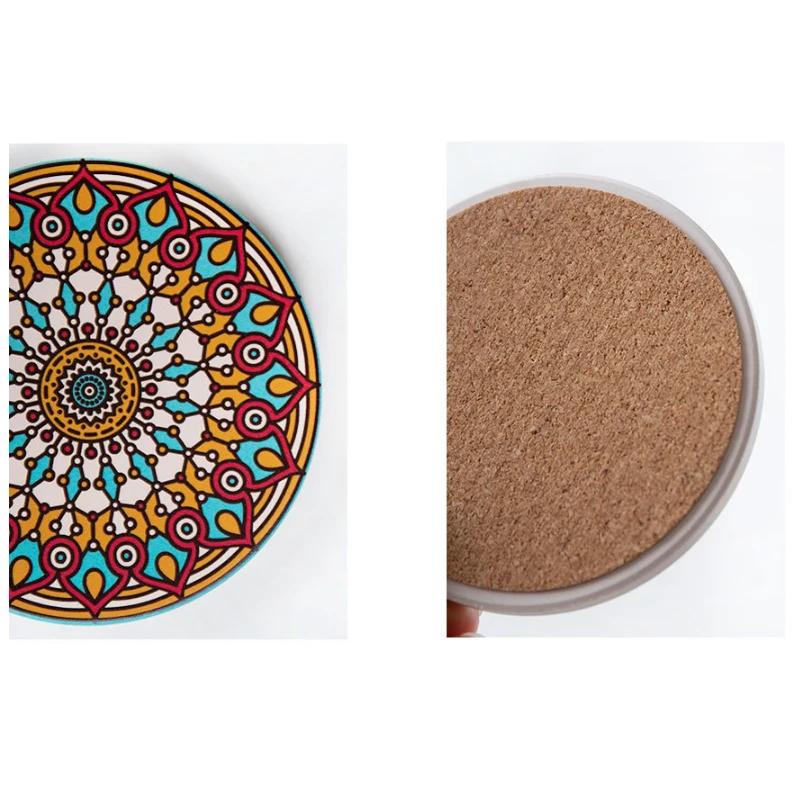 Mandala Flower Cup Coaster Round Ceramic Placemats Non-slip Tablemat Insulated Coasters Kitchen Decoration Tableware Home Decor