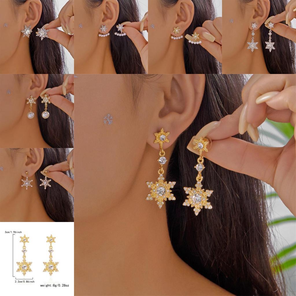 Elegant Snowflake Drop Earrings With Zircon Stones For Women Holiday Party Accessories