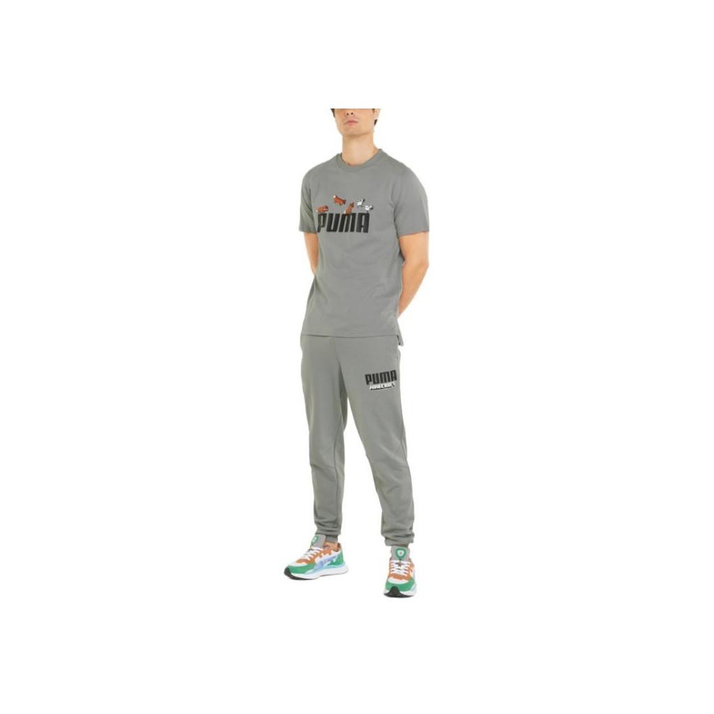 Puma Minecraft Print Logo Cotton Crew Neck Short Sleeve T-Shirt Men Tops Grey 534374-76
