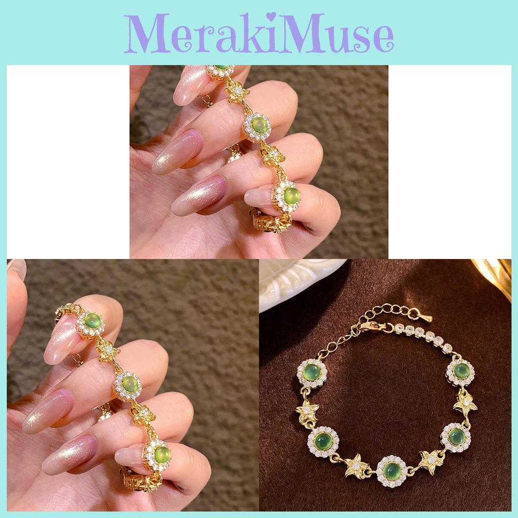 Geometric Star Style Cat Eye Stone Bracelet With Zirconium Accents For Elegant Women