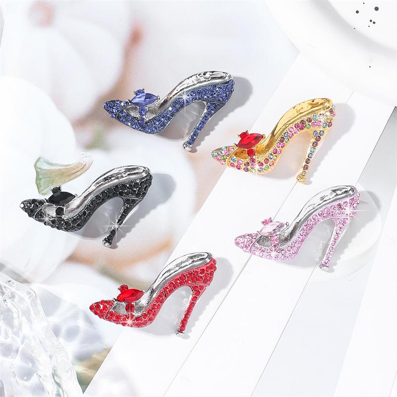 Alloy Inlaid Crystal High Heel Brooch for Evening Dress & Coat