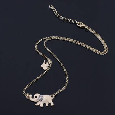 Cute Elephant Family Stroll Design Fashion Women Charming Crystal Chain Necklace Chocker Necklace