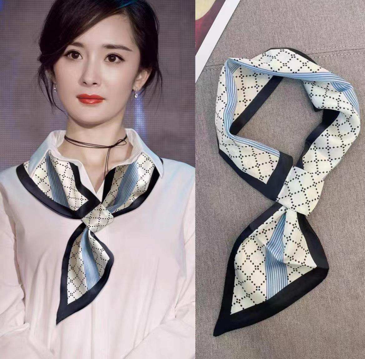 

Женский шарф из шелковой ленты в горошек - весна/осень, тонкий декоративный аксессуар в корейском стиле XED021 diamond-shaped small ears бежевый