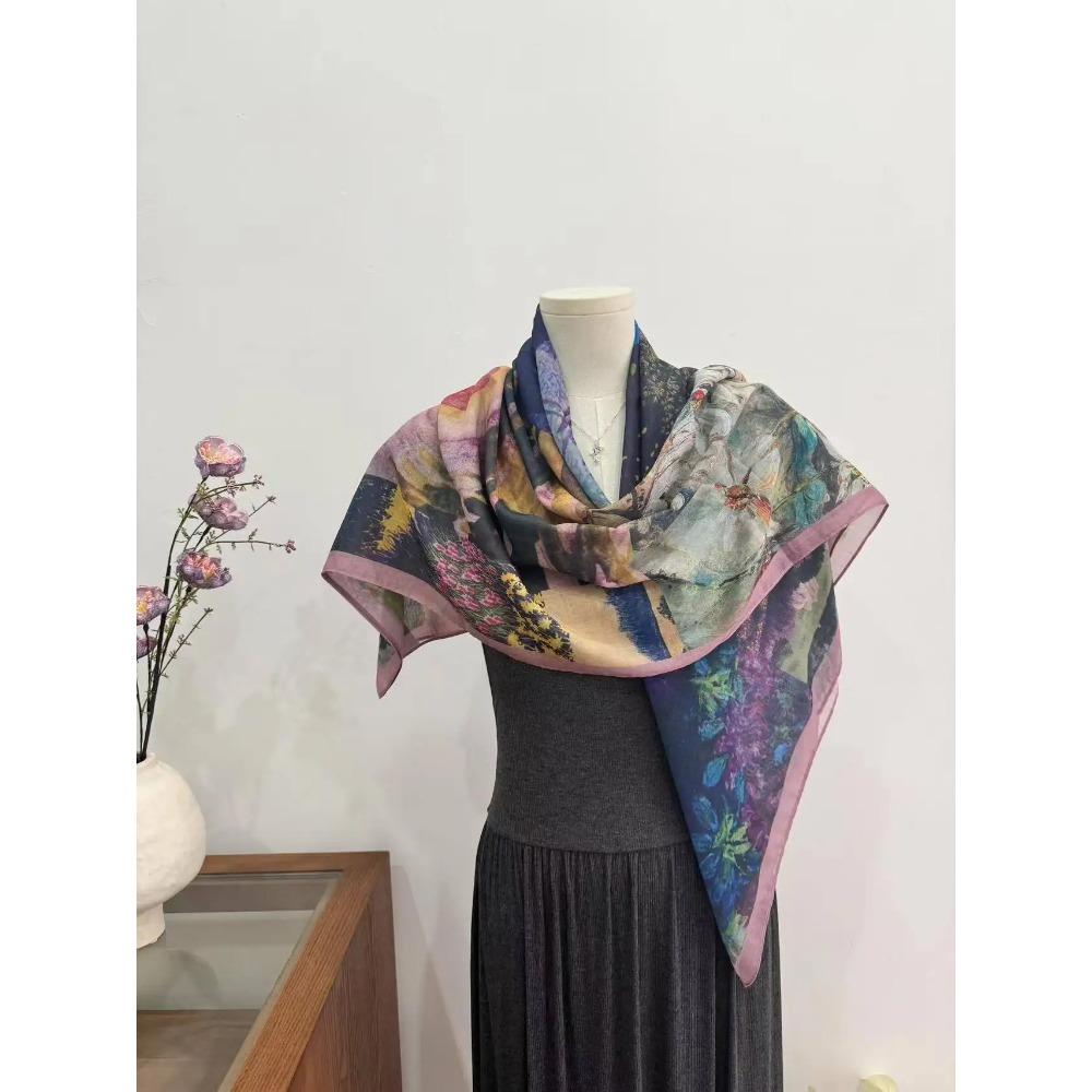 Head Scarf Women Square Scarf Thin Silk Like French Vintage Shawl Exclusive Design Spring Summer Autumn Lightweight Multipurpose