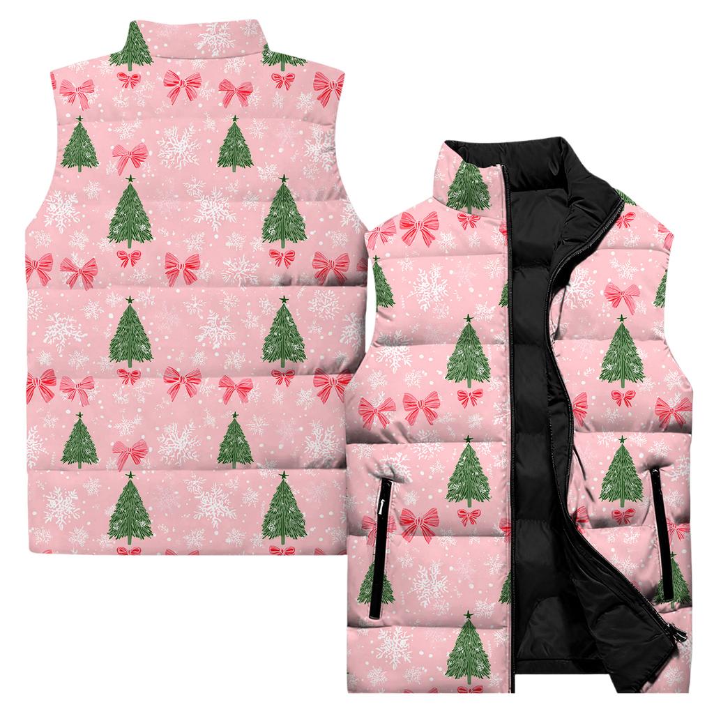Ladies' Casual And Fashionable Sleeveless Vest Christmas Printed Cotton Jacket