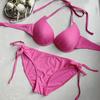 Rose Red Three-Piece Swimsuit Bikini with Underwire for Small Chest