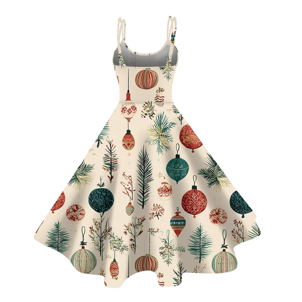 Women's Fashion Casual Christmas Print Sexy Off-the-shoulder Punk Retro Dress