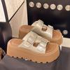 Fashion versatile platform shoes women's summer outer wear beach shoes retro double buckle with new one-word slippers