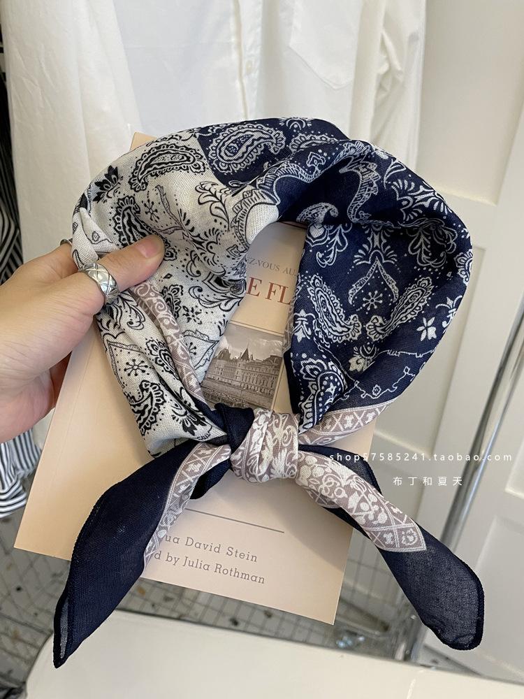 18Cm Cotton and Linen Cashew Small Square Scarf Spring Summer and Autumn Thin Decorative Scarf Air Conditioner Room Neck Scarf Headband Headscarf