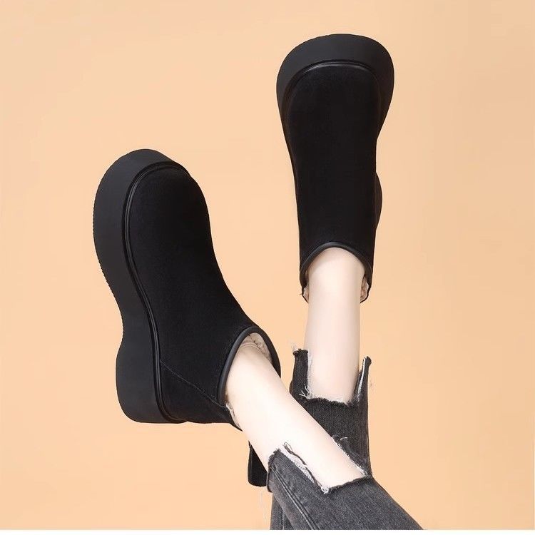 Thick-soled heightening Birkenstocks women's Martin boots 2025 new autumn and winter velvet warm snow boots short boots cotton shoes