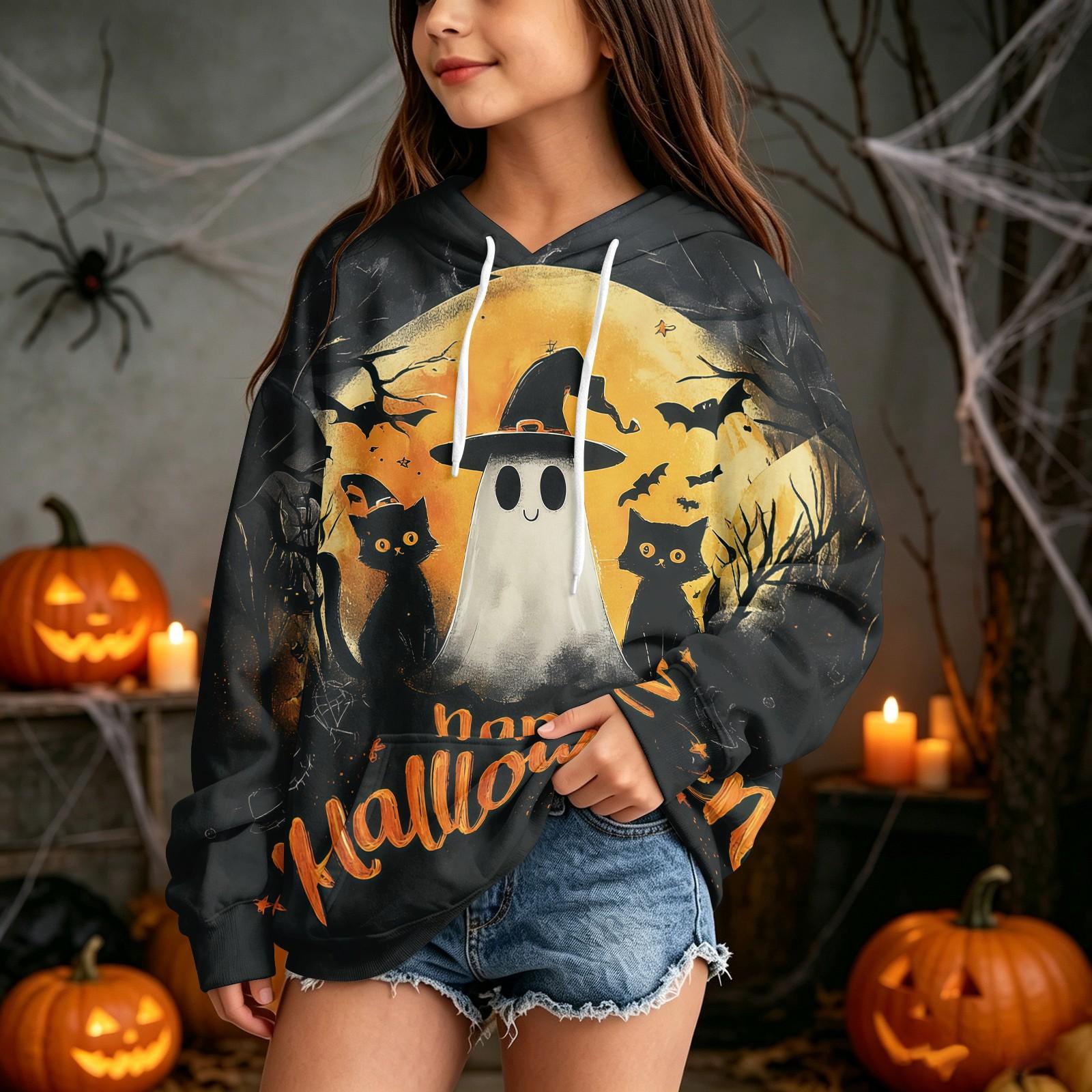 Kids Halloween Print Hoodie Pullover Sweatshirt for Boys Girls Casual Wear 100