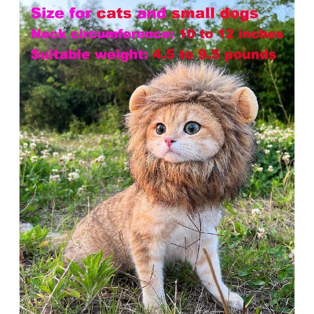 Lion Mane Wig for Cat Costume Pet Adjustable Washable Comfortable Fancy Lion Hair Cat Clothes Dress for Halloween Christmas Easter Festival Party