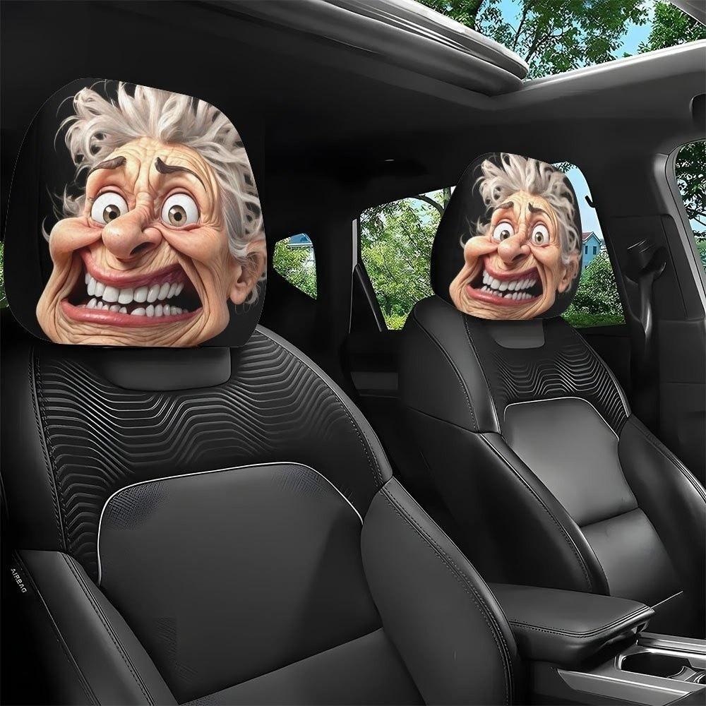 2PCS 2 Pcs Set Car Seat Headrest Protector 2D Printed Auto Head Rest Cover Car Interior Decoration