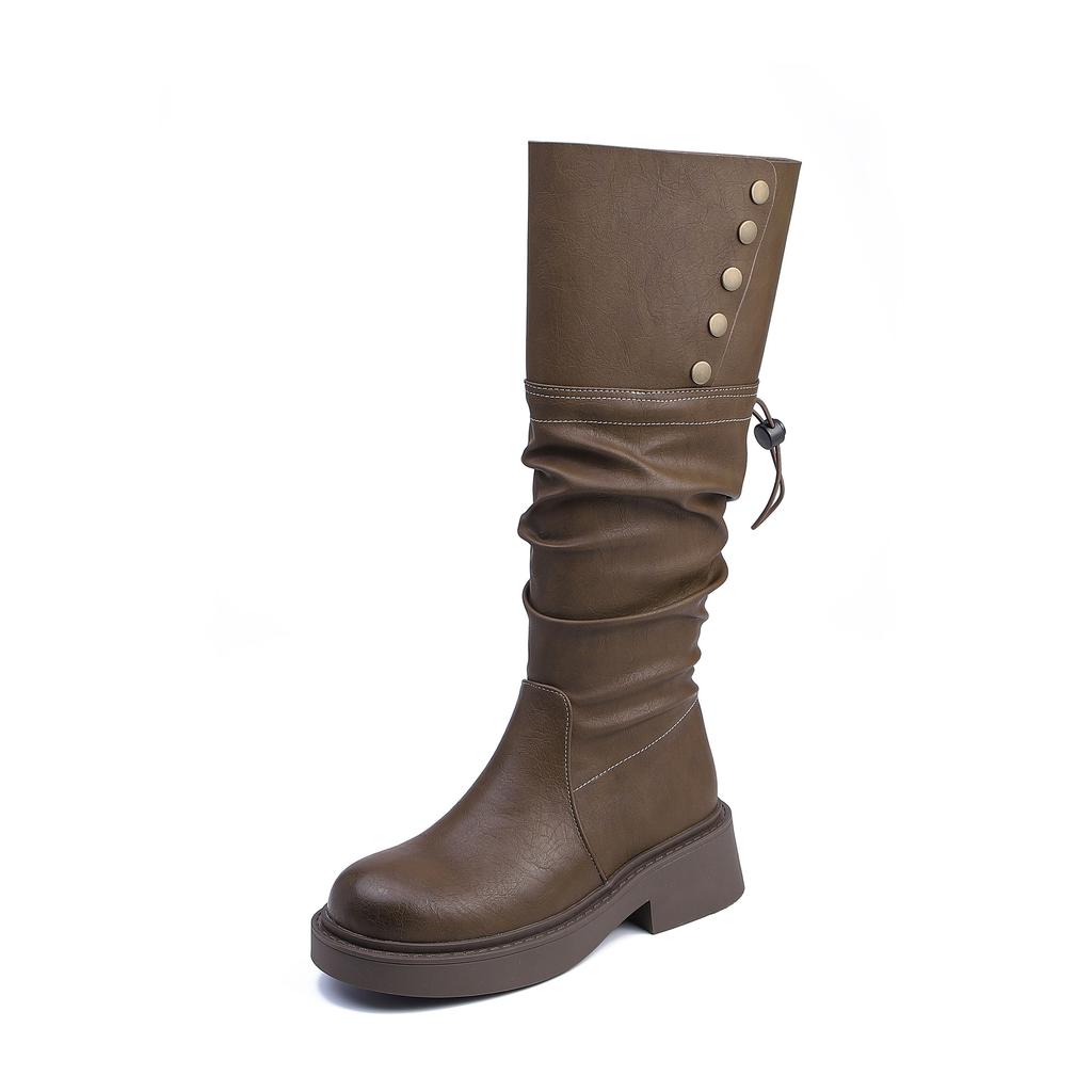 Winter new long knight boots women's wear high-end thick-soled women's boots long tube but knee-fold piled boots