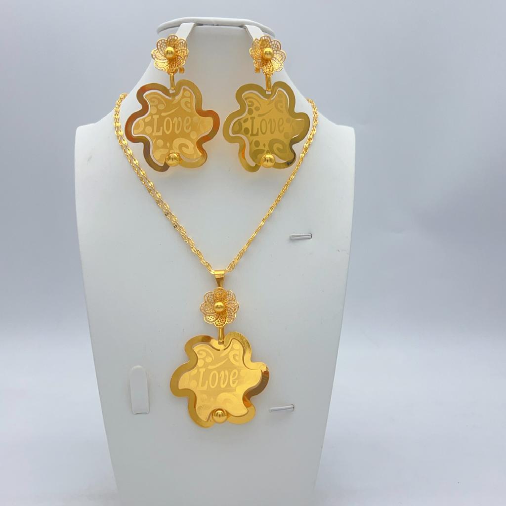 Dubai Copper Alloy Set Niche Women's 24K Pentagram Pendant Necklace Earrings Wedding Party African Jewelry