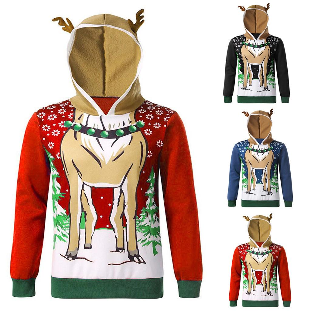 

Мужская Рождество Плюшевая панель Fawn Длинный рукав Hoodie Мода Печати Блузка