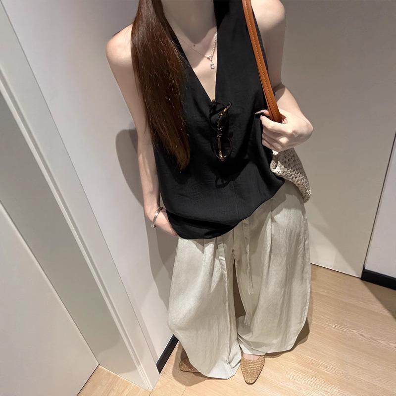 Tencel Linen Balloon Pants Women's Summer Thin High Waist Drape Loose Casual Small Scimitar Cool Wide-leg Pants