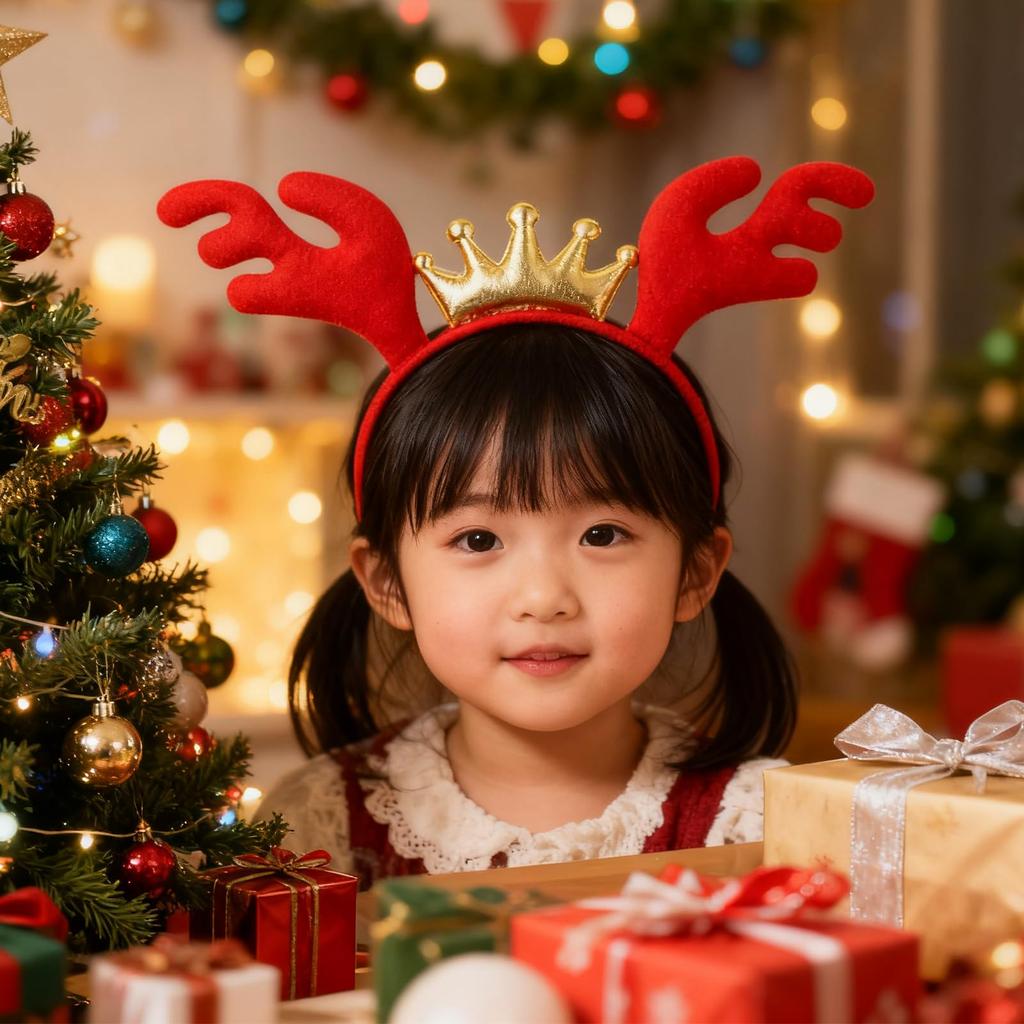 Joyesplay Christmas Headbands for Kids, Reindeer and Deer Ears, Cute and Fluffy Hair Accessories for a Christmassy Christmas Photo Prop or Party Gift