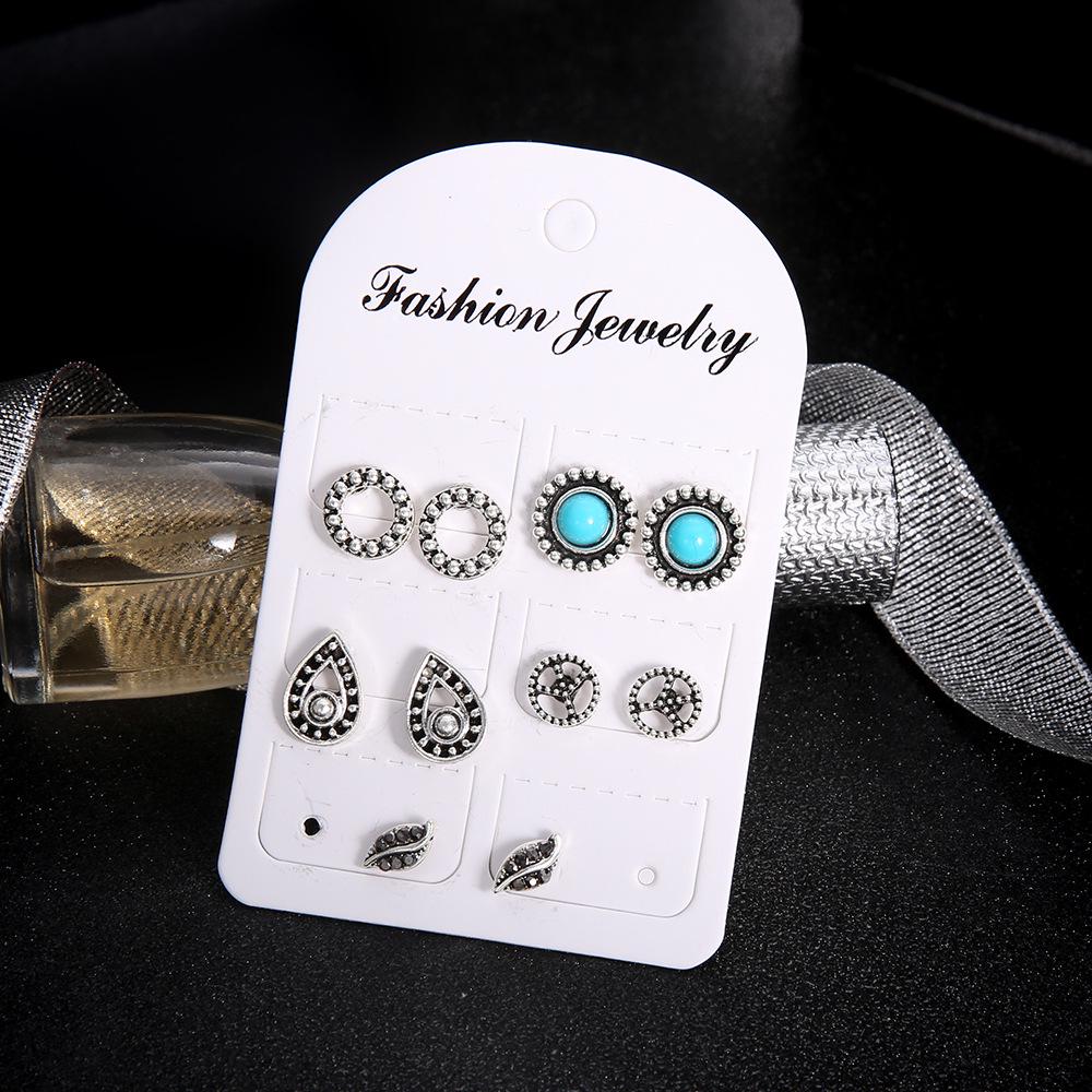 Bohemian Vintage Hollow Turquoise Geometric Circle Stud Earrings