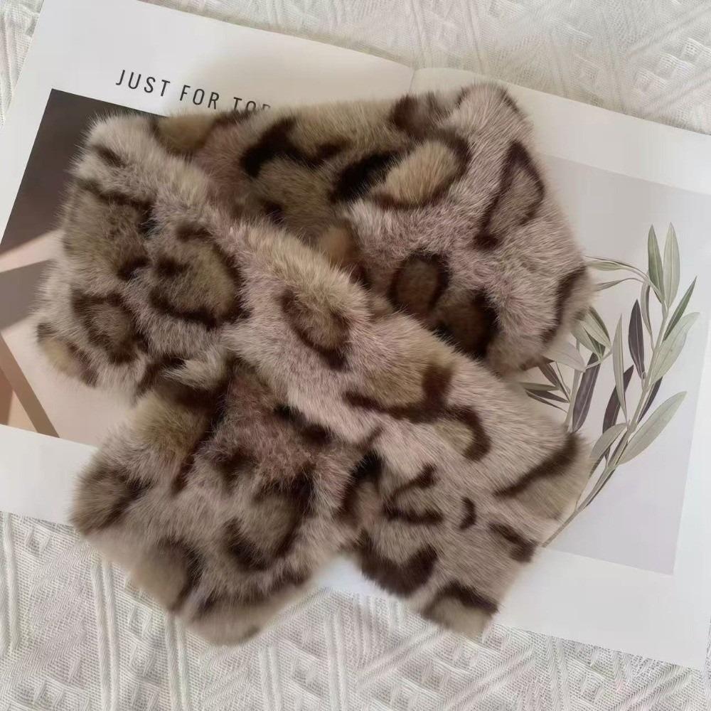 Lightweight Faux Rabbit Fur Scarf Thicken Faux Collar Chic Leopard Print Neckerchief  Ladies