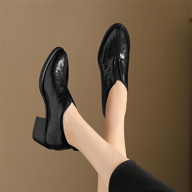 Fashion New Autumn Genuine Leather Women Shoes Fashion Round Toe Shoes for Women Chunky Heel Shoes High Heel Women Pumps Zapatos Mujer