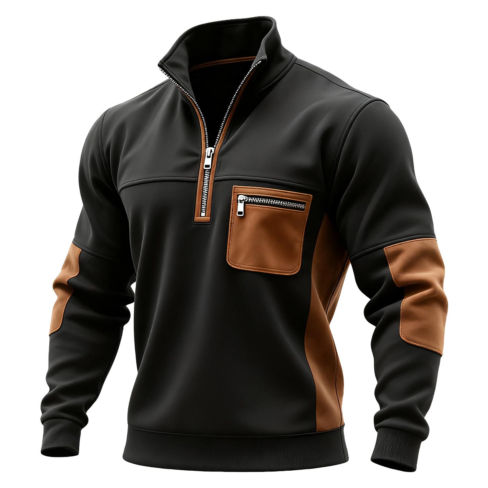 

Мужской свитшот колор-блок на молнии до середины, со стойкой, спортивный, большого размера, повседневный свитшот со стойкой XXL чёрный