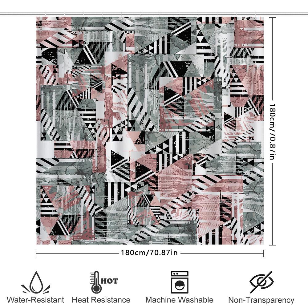 Geometric Pattern Shower Curtain Decorative Waterproof Bath Rug Liner For Home Bathroom Accessories In Pink Black