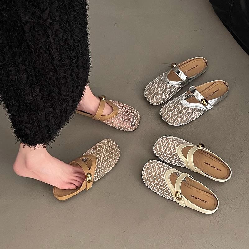 Mesh Baotou Slippers Women's 2025 Spring and Summer New Mesh Half-mop Casual Versatile Flat Bottom Hollow Breathable Sandals