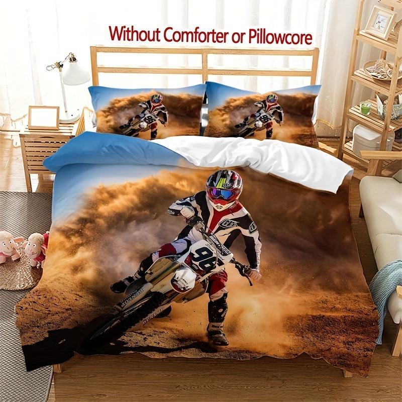 Extreme Sports Theme Colorful Graffiti Motorcycle Duvet Set Soft Bedding Set Three-Piece Set