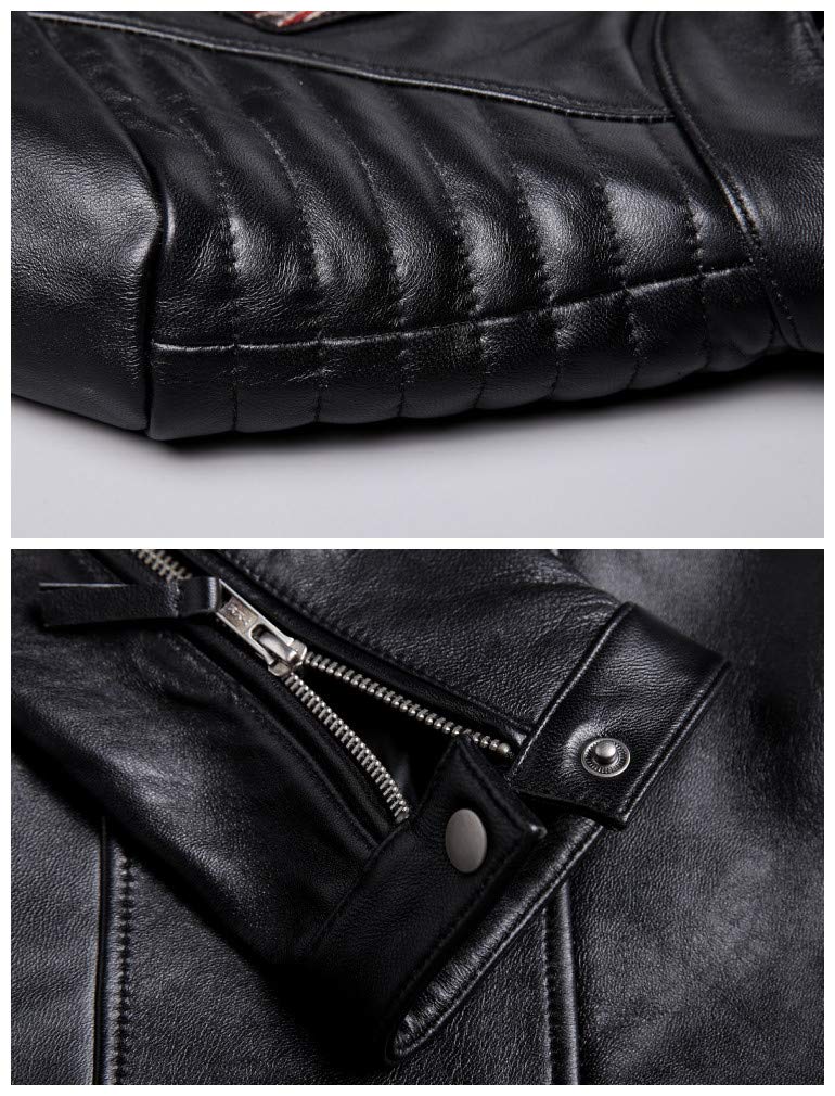 Fiffyle Genuine Leather Cowhide Single or Embroidered Military Short Cold and for and Winter Size Men's Jacket, Coat, Double-Breasted, Jacket, Length,