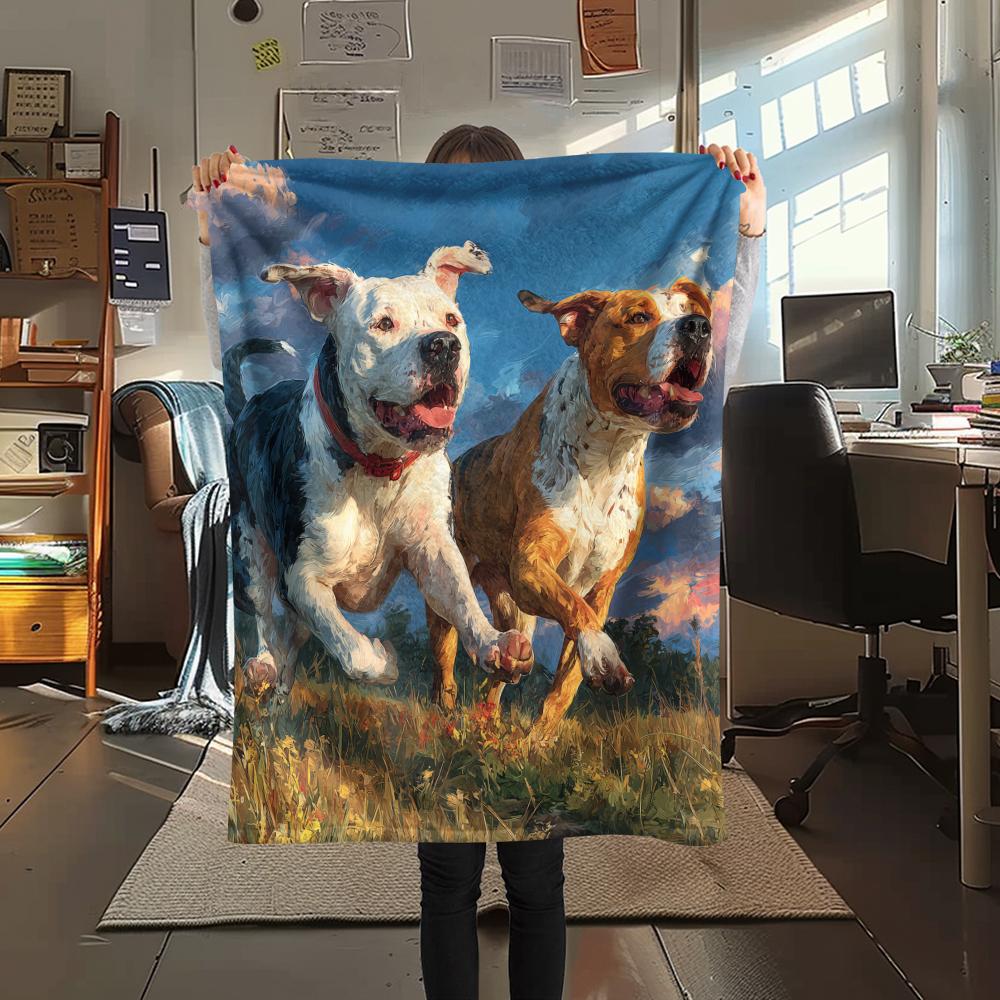 Pitbull and Grass,pattern Flannel Blanket, High Quality Comfortable for All Seasons, Home Decor, Warmth and Comfort, Perfect for Gifts.
