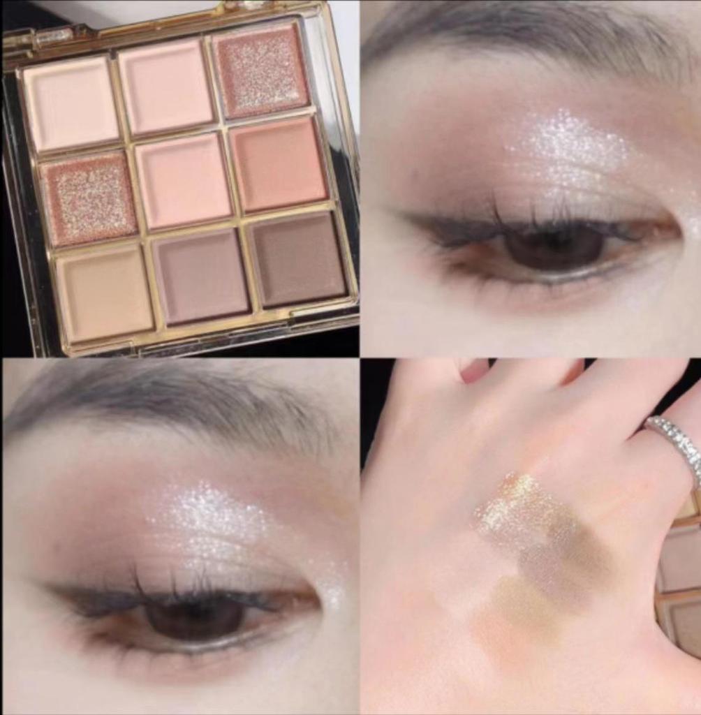 DIKALU 9-Color Earth Tone Eyeshadow Palette - Shimmer & Matte, Transparent Douyin Style.
