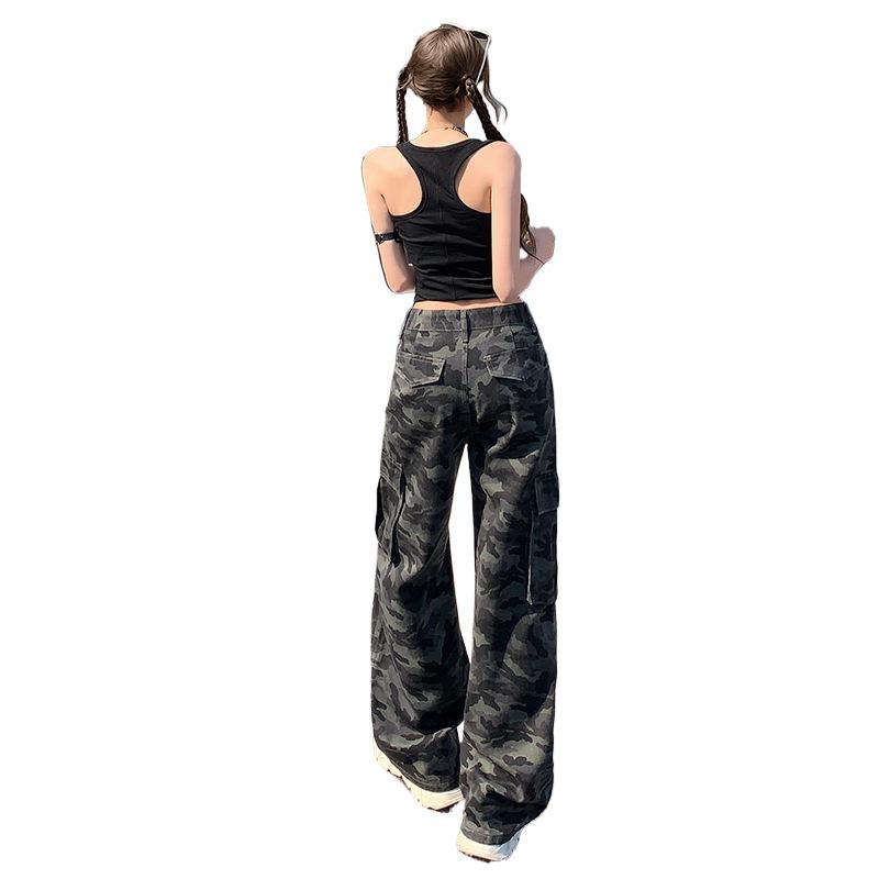 Women's 1926 American Style Camouflage High Waist Wide Leg Denim Work Pants