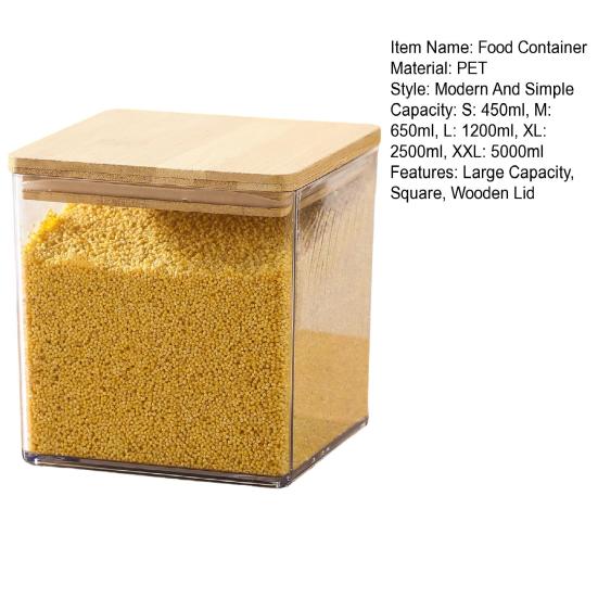 Large Square Flour Sugar Storage Container Airtight Plastic Food Jar with Wooden Lid for Flour Sugar Cookies Rice Coffee Beans Kitchen Pantry