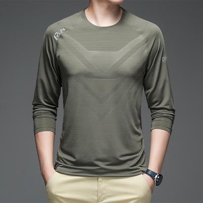 Herbst Schnelltrocknendes Eis Seide Langarm T-Shirt Herren Freizeit Sport Rundhals Elastisch Reine Baumwolle Outdoor Oberteil