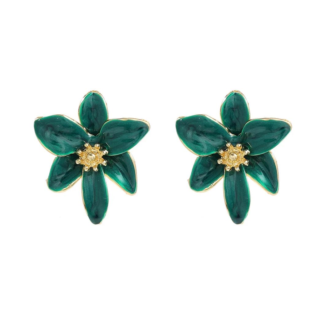 Bohemia Ethnic Style White Enamel Flower Stud Earrings for Women Charm Stainless Steel Wedding Bride Jewelry Accessories Gift