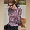 Women's Printed Ruched Round Neck Long Sleeve T-Shirt