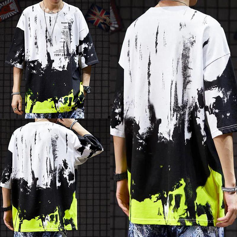 Hip Hop T-shirts Chinese Trendy High Street Tie Dye Tees Summer Oversized O-neck Short Sleeve Casual Pullover Men Shirts